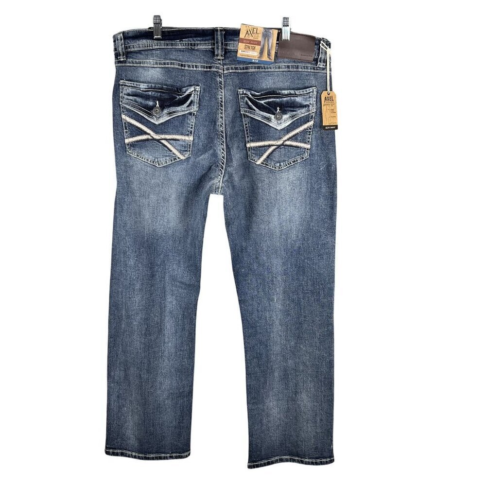 T.K Axel NWT Mens 38X32 Slim Boot Stretch Denim Jeans 5 Back Flap Pockets Rugged